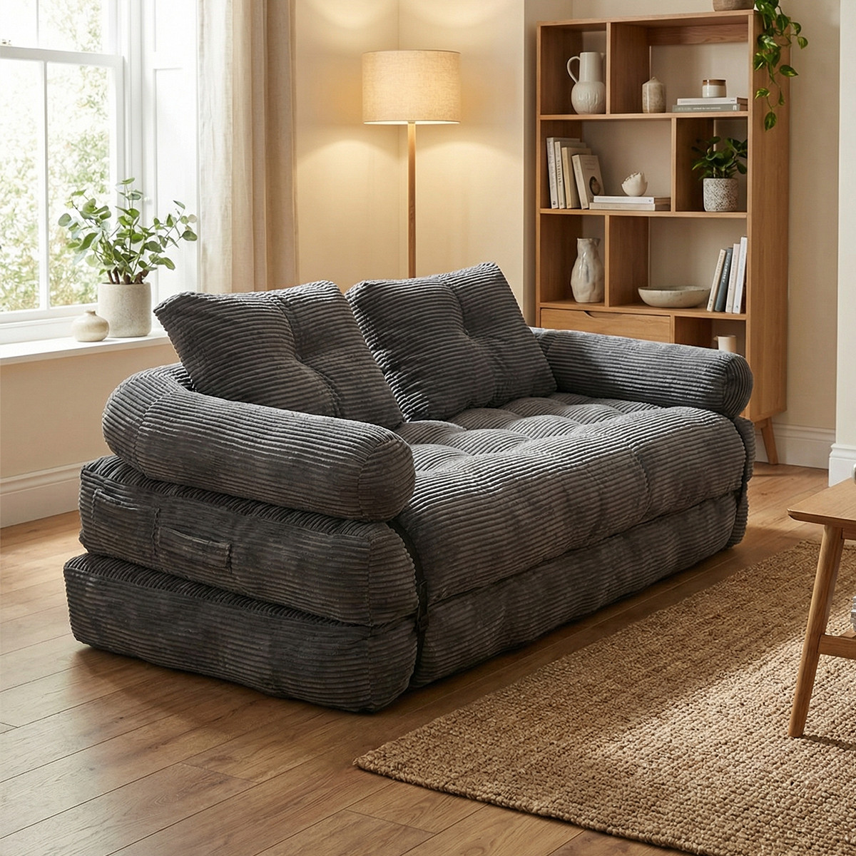 Vacuum Compressed 2 Seater Sofa Bed, 2-in-1 Convertible Loveseat Sleeper Couch