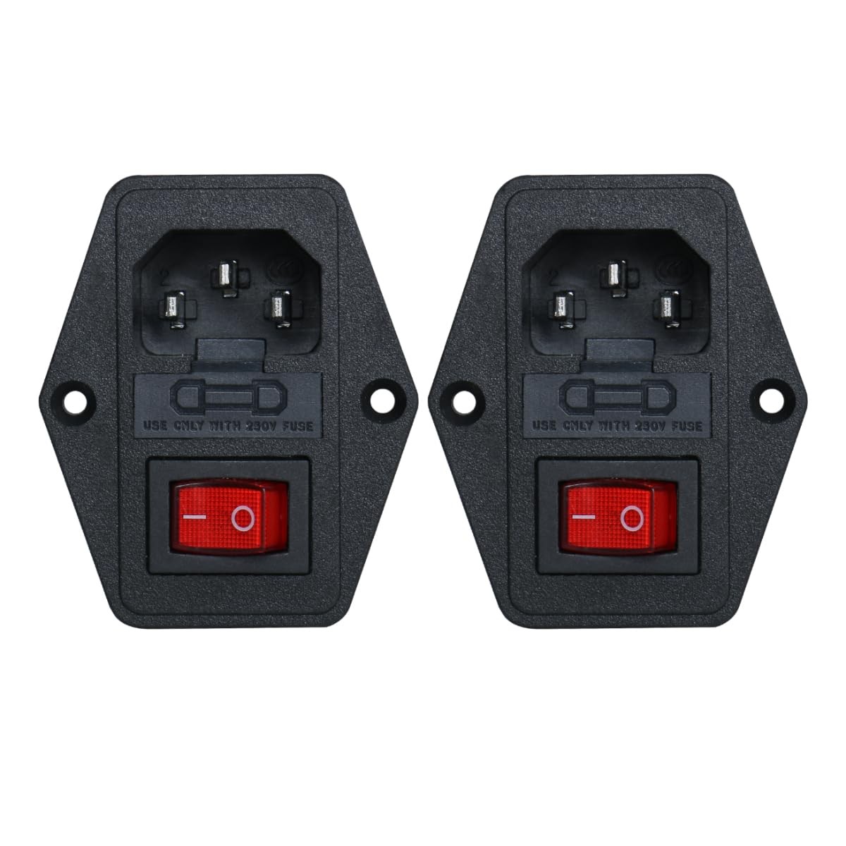 Baomain 2-Pack IEC320 C14 Inlet Module Rhombus, Red DPST Switch(4-Pin)