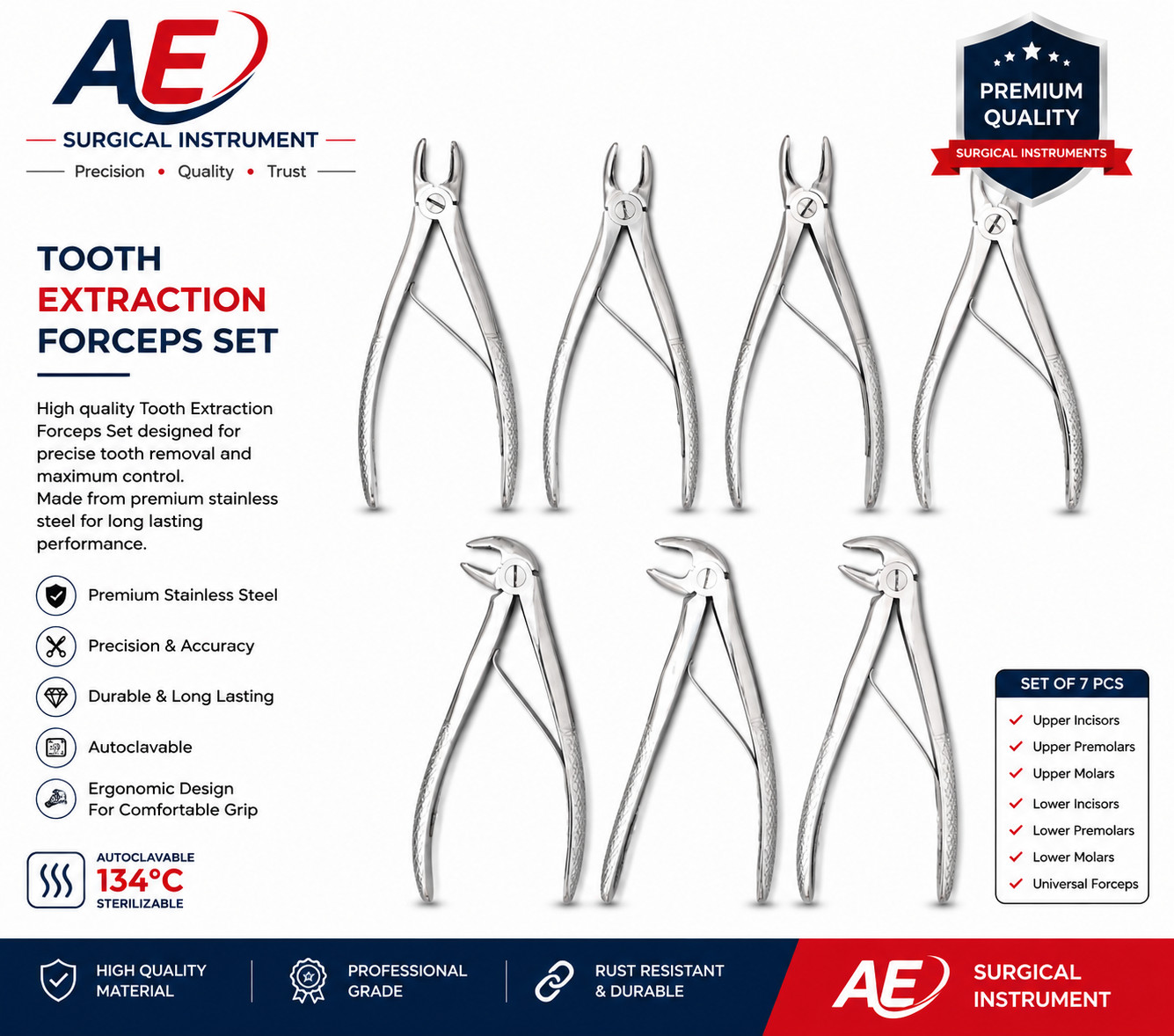 7 Pcs Dental Tooth Extraction Forceps Pliers For Children Pedo Kit Set German Gr