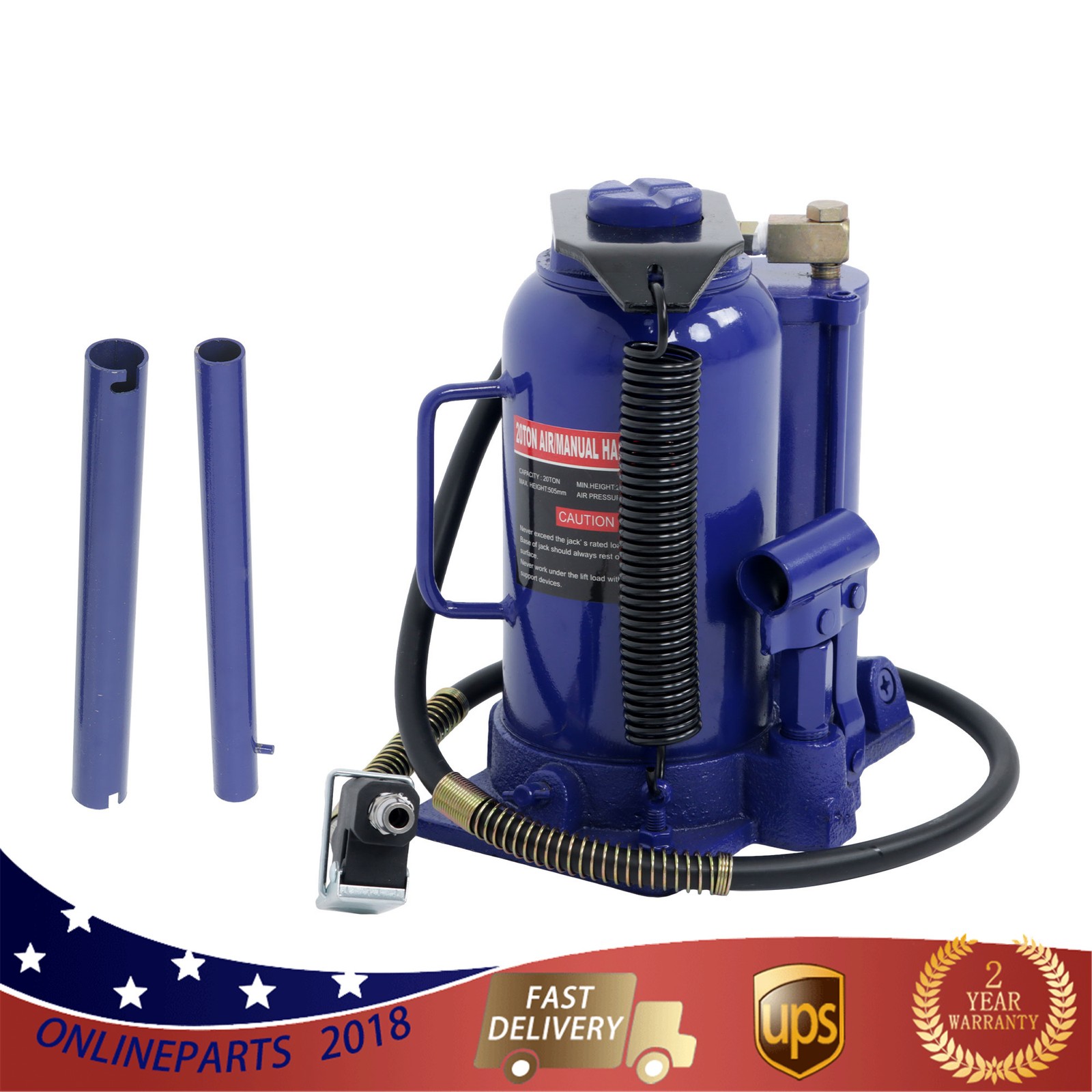 20 Ton Pneumatic Air Hydraulic Bottle Jack Automotive Repair w/ Manual Hand Pump