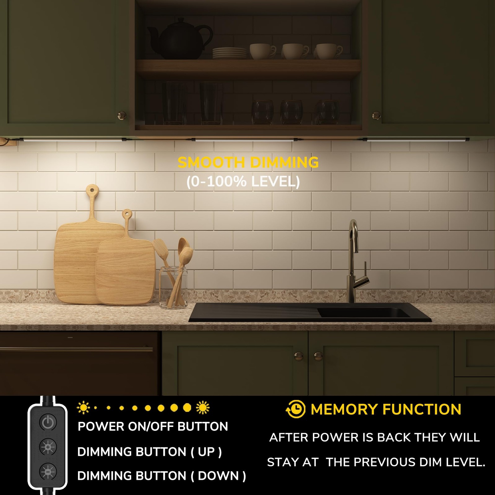 12 Inch Plugin LED Under Counter Lights Kitchen Daylight 5000K 3 Pack