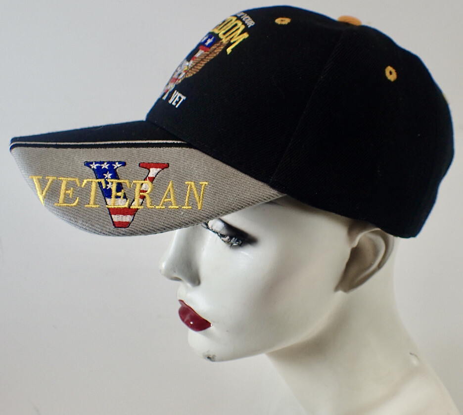 U.S. VETERAN EAGLE INSIGNIA BLACK BASEBALL CAP HAT NOS