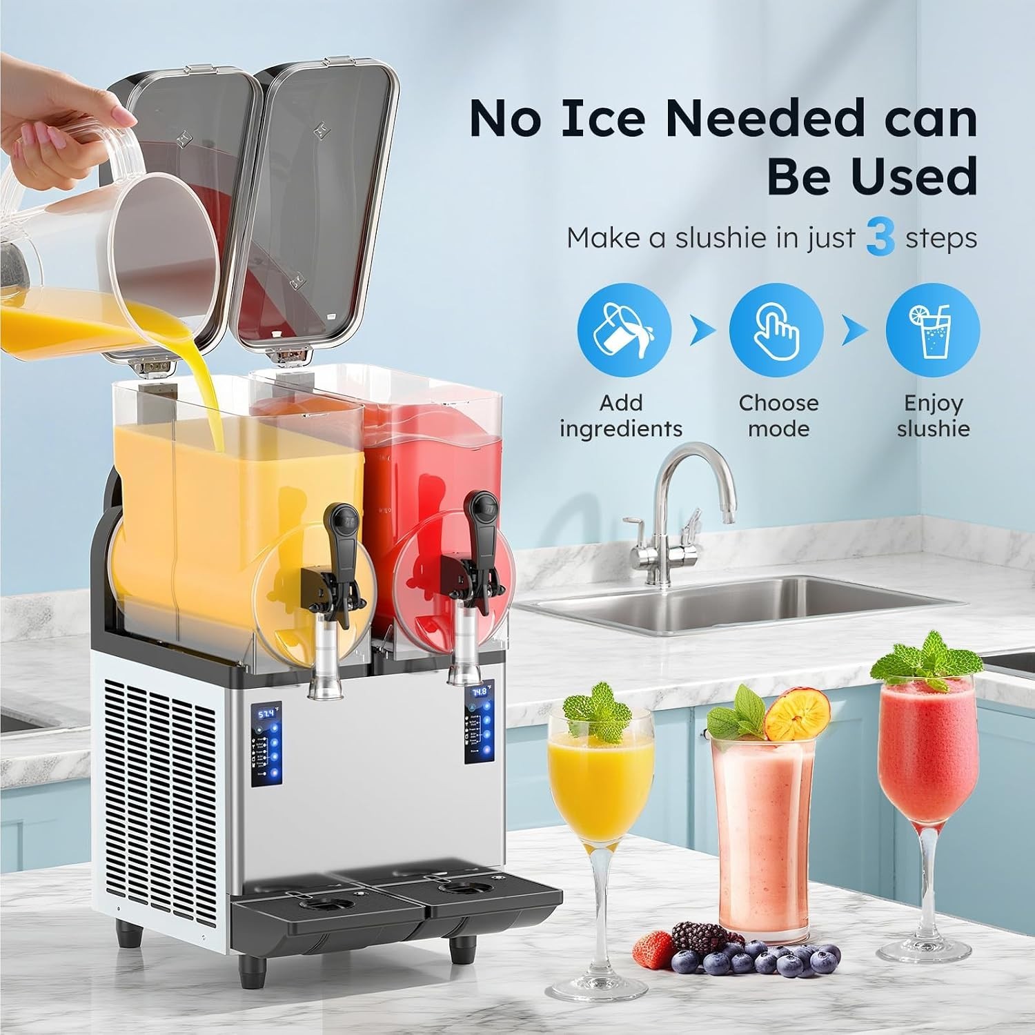 30L 8Gal Slushy Machine 110V Frozen Drink Maker Smoothie Machine Multi-Mode
