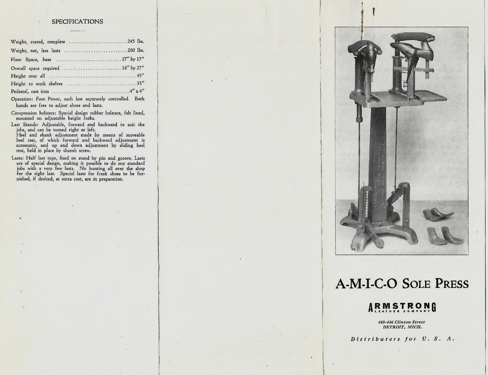 1920's ARMSTRONG LEATHER LETTERHEAD & SHOE MACHINERY FLYER~DETROIT, MI~SHOE MFG