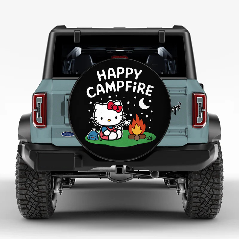 Hello Kitty Happy Campfire Print PVC Leather Spare Tire Cover