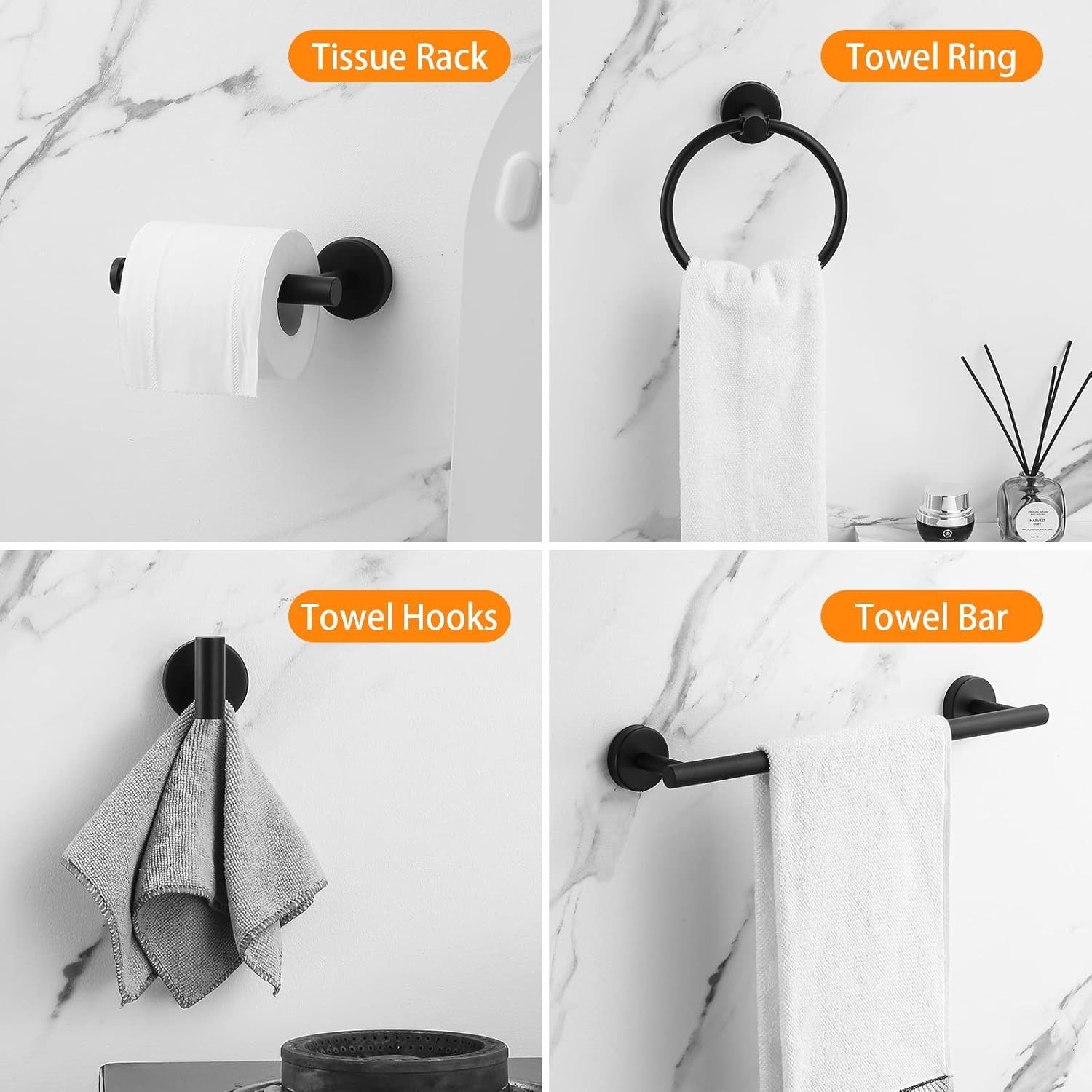 Matte Black 10-Piece Complete Bathroom Accessory Set Towel Bar & Hardware Kit