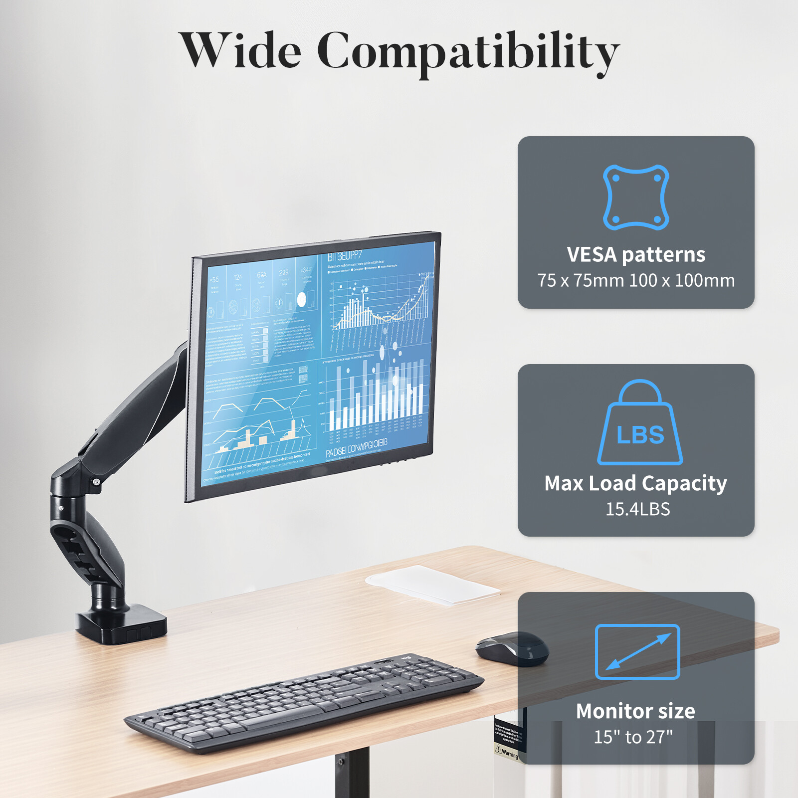 Modern Design Adjustable Gas Spring Single Monitor Mount for 15-27" Screens
