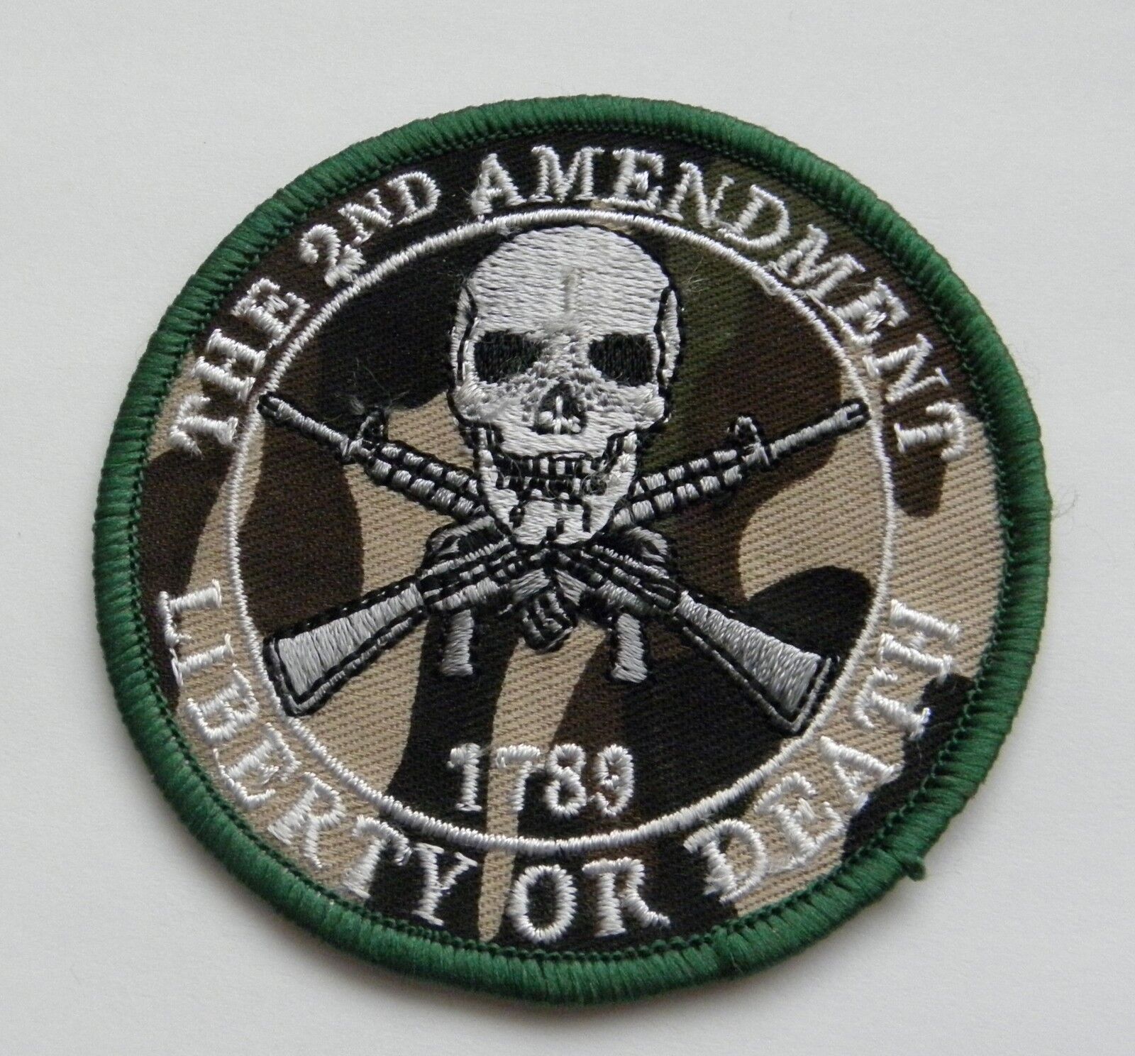 Second 2nd Amendment Camouflage Round Embroidered Patch 3.25 inches