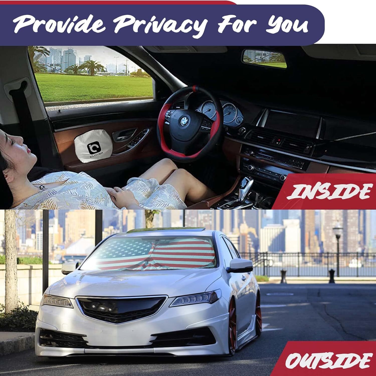 Car Windshield Sun Shade Visor Foldable Front Window UV Rays Protection US Flag