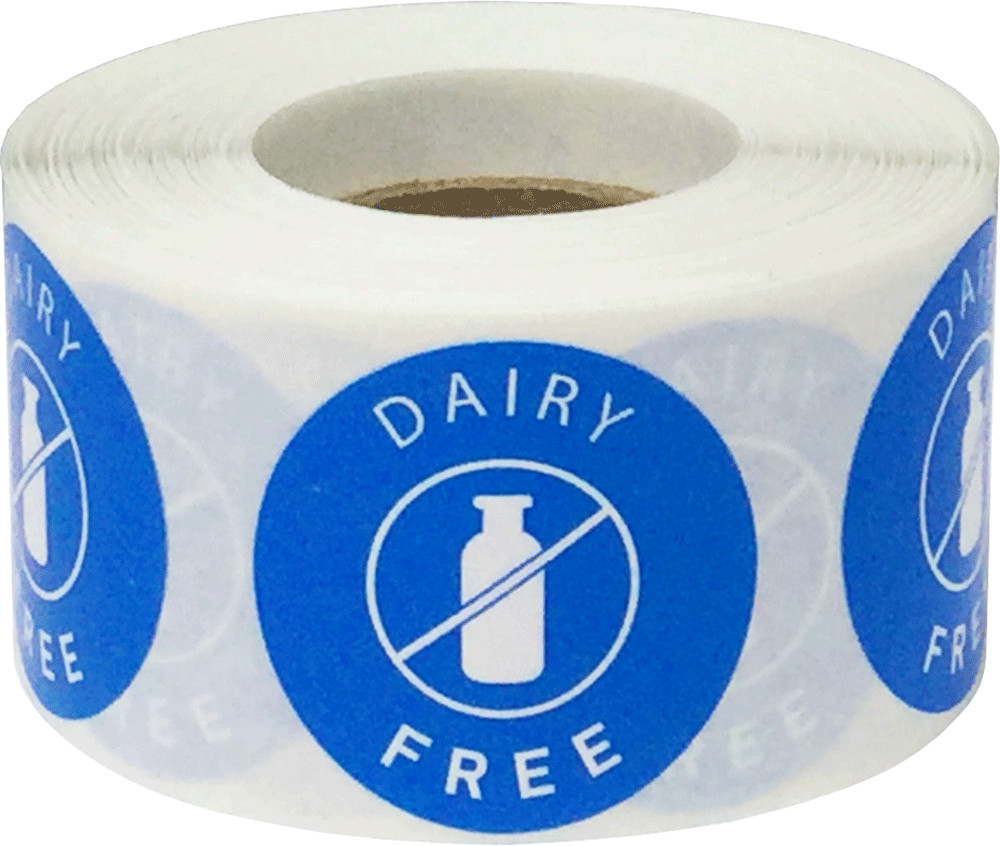 Blue Dairy Free Labels | 1 1/4" Inch Round | 500 Pack