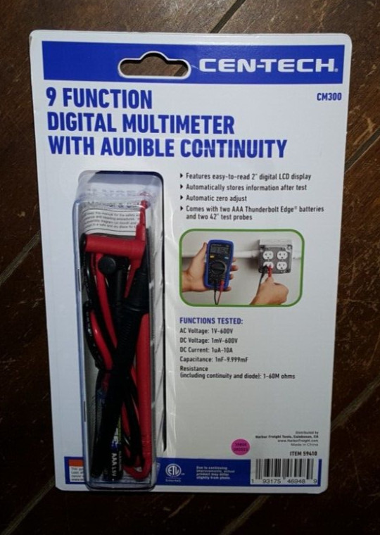 Cen-Tech 9 Function Multimeter w/Audible Continuity -Backlit Display- #59410