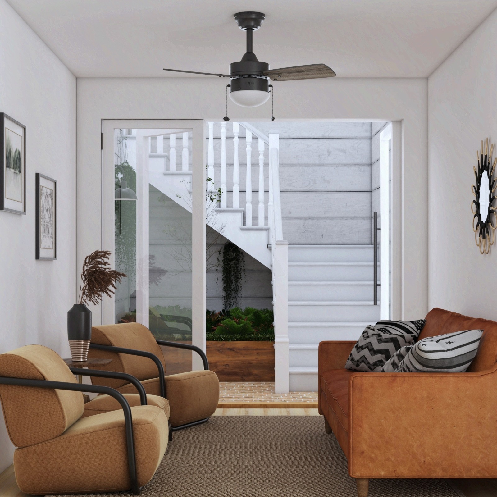 30" Finney Modern Bronze Indoor Ceiling Fan w/ Light, Pull Chains