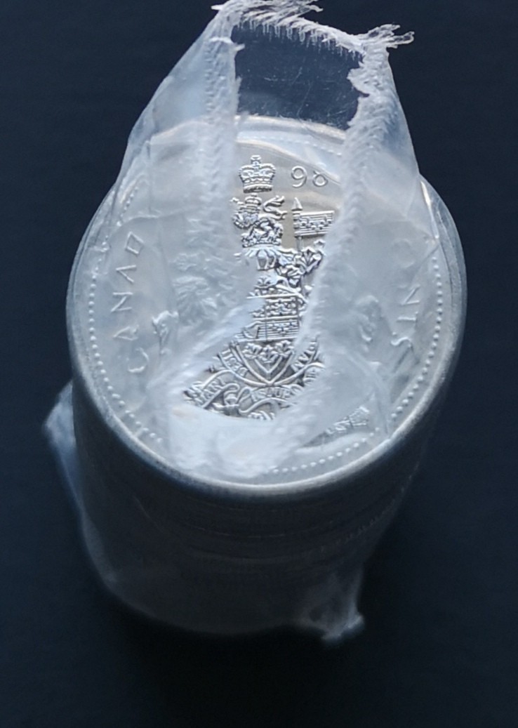 ***  CANADA  50  CENTS  1998  MINT  SEALED  ROLL ***  COAT  OF  ARM  ***