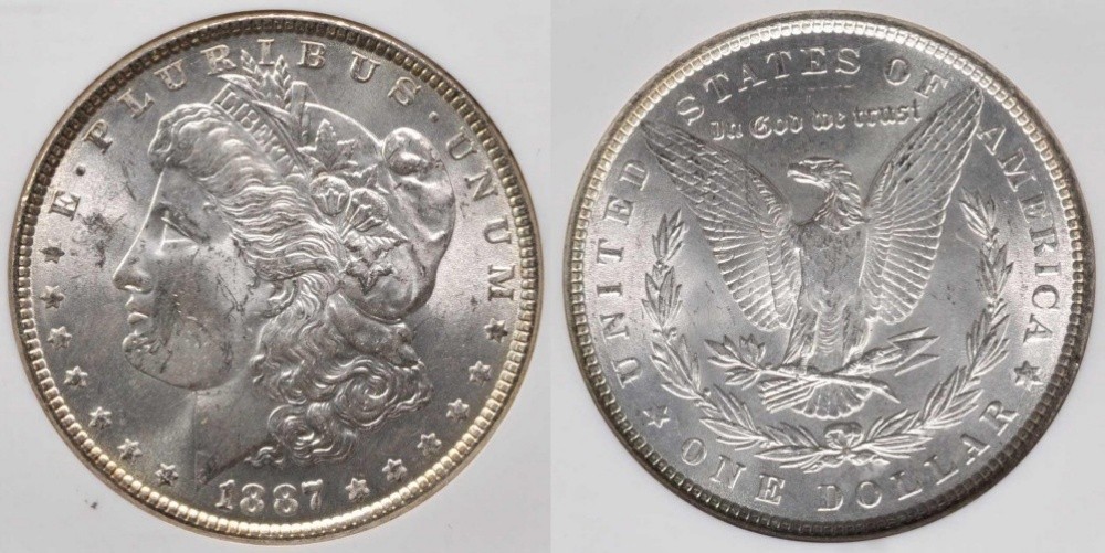 1887 Morgan Silver Dollar Philadelphia Mint Lustrous Coin Graded by NGC MS 63