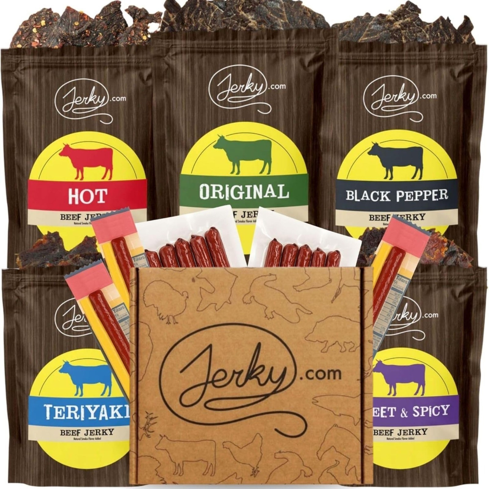 Beef Jerky Variety Pack & Meat Stick Gift Box - 21 Pieces, 5 Flavors, Perfect fo