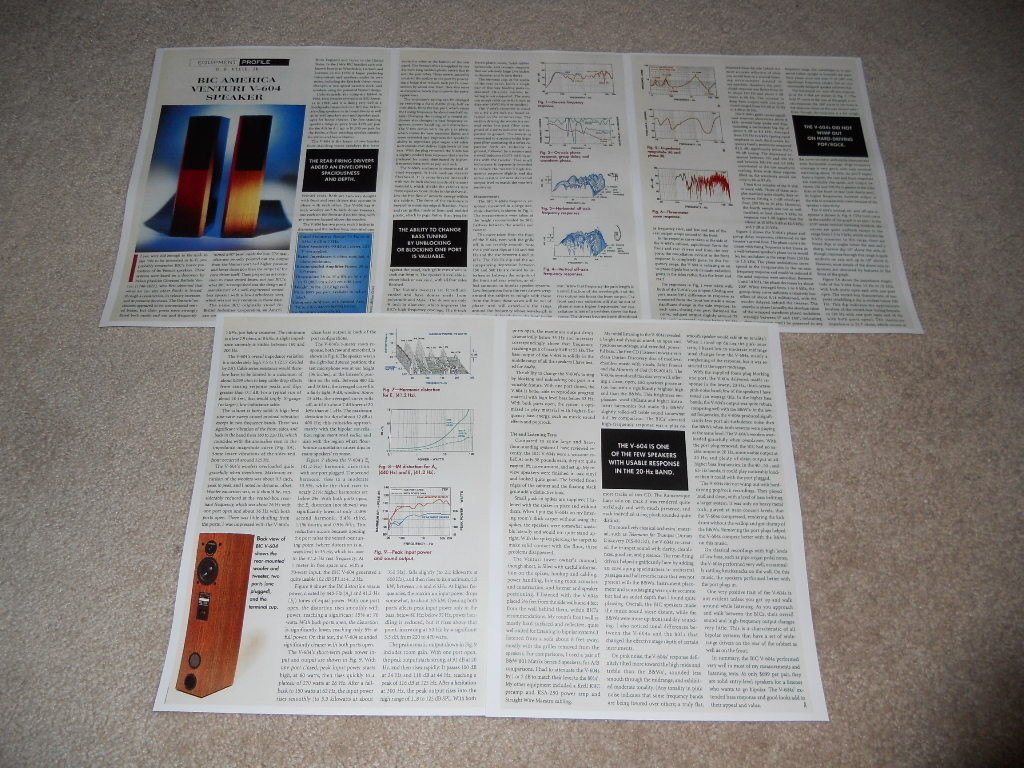 BIC Venturi V-604 Speaker Review, 5 pg, 1997, Full Test, Rare Info!