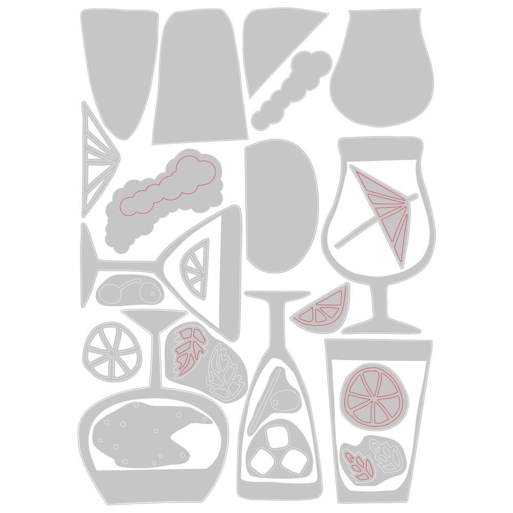 New Tim Holtz Sizzix Thinlits Cutting Die Set Happy Hour Drinks Cocktails Wine