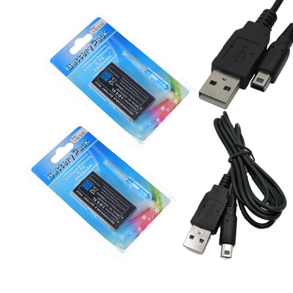2x Battery for Nintendo DS XL 2015 SPR-001 SPR-003 Li-ion +Free Charging Cable
