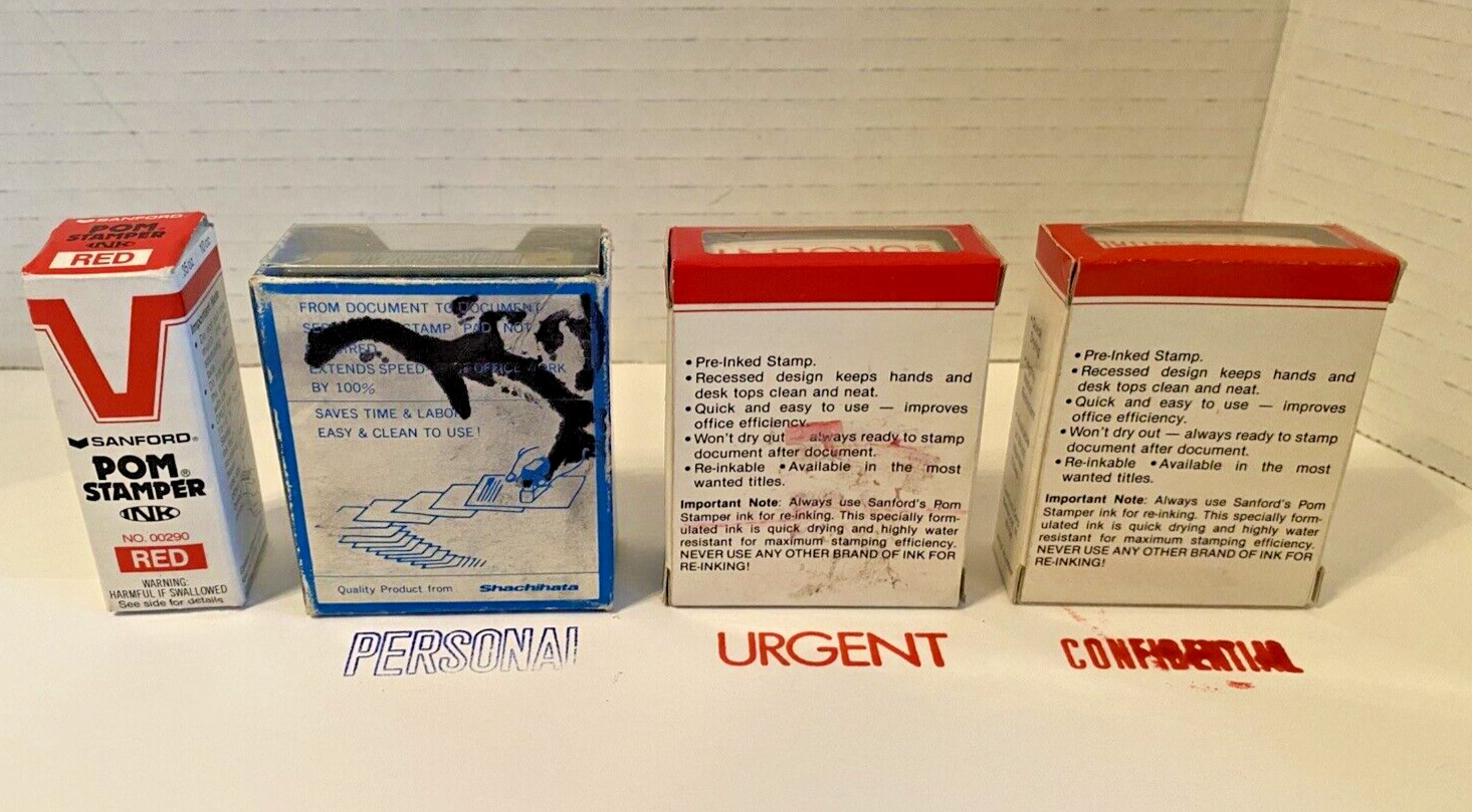 3-Sanford POM StamperS  Pre-Inked in RED- CONFIDENTIAL-URGENT-PERSONAL-1 INK