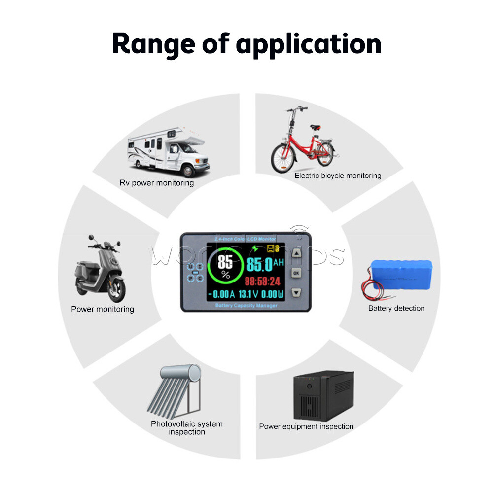 2.4 inch Bluetooth Voltage Current Capacity Meter Battery Coulometer DC 8-100V
