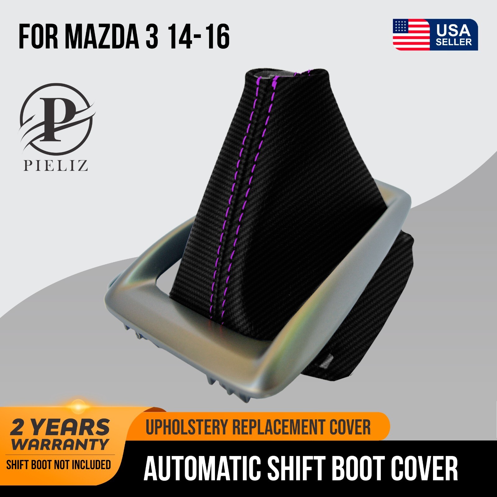 Automatic Shift Boot Cover PVC Carbon Fiber for Mazda 3 14-16 Purple Stitch