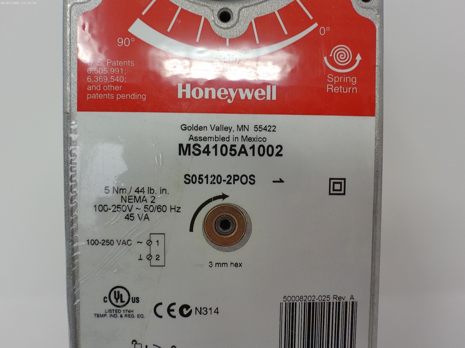 Honeywell MS4105A1002 Direct Coupled Actuator