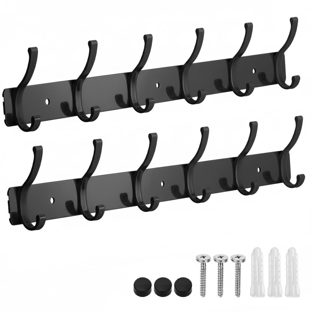 Perchero de pared, paquete ganchos para abrigos, perchero doble de pared