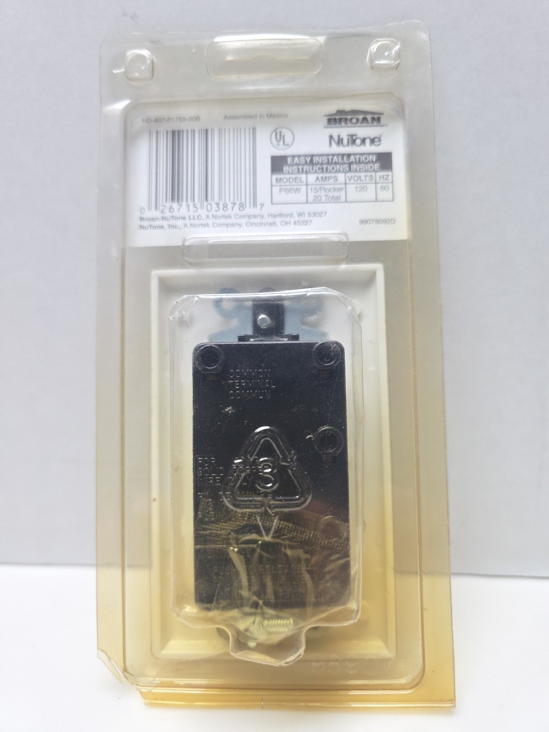 Broan NuTone P66W 3-Function Wall Control Switch Vent Heater Fans 15A - New