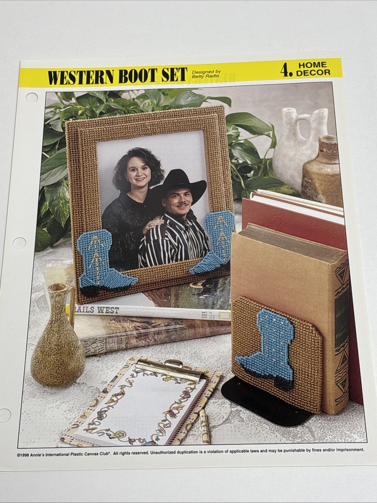 Western Boot Set Bookends & Photo Frame Annie's Plastic Canvas Pattern Page