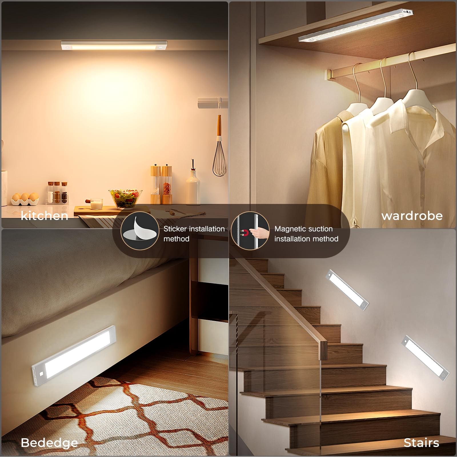 2 Pack Wireless Rechargeable Cabinet Lights Motion Sensor