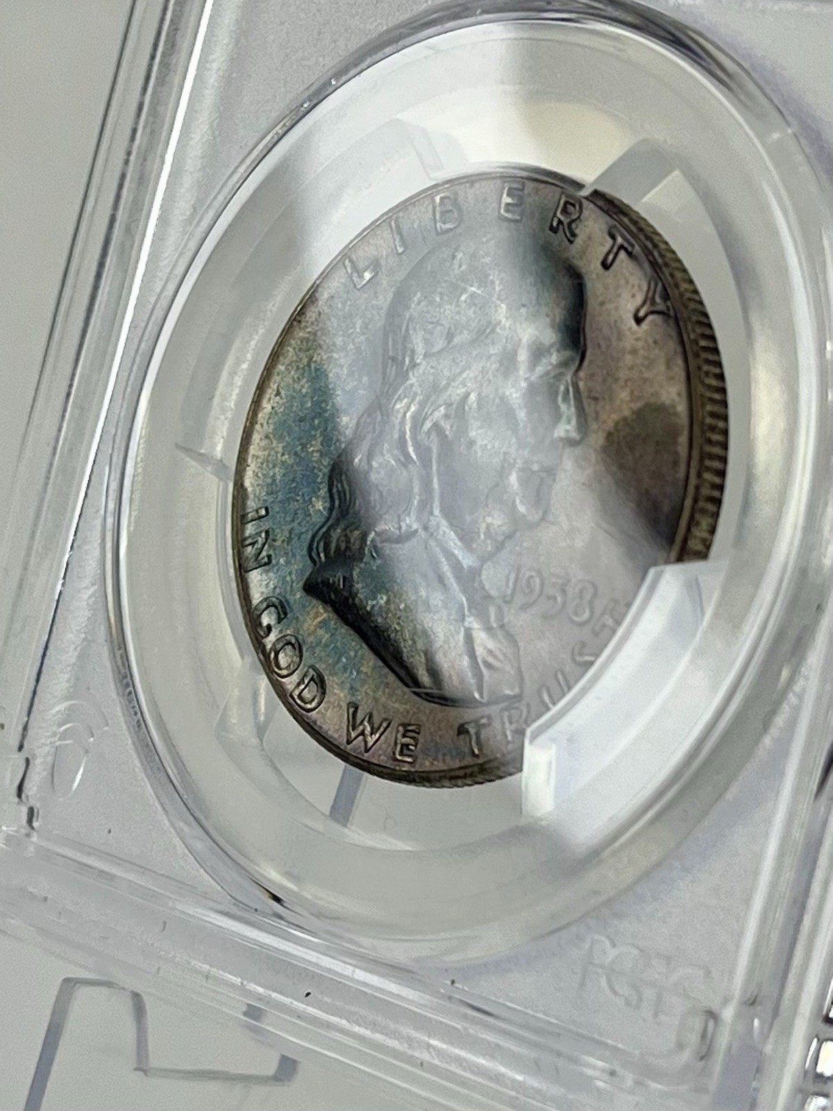 1958 Half Dollar Franklin PCGS1958 Franklin Half Dol MS65 Deep Pink Blue Toning