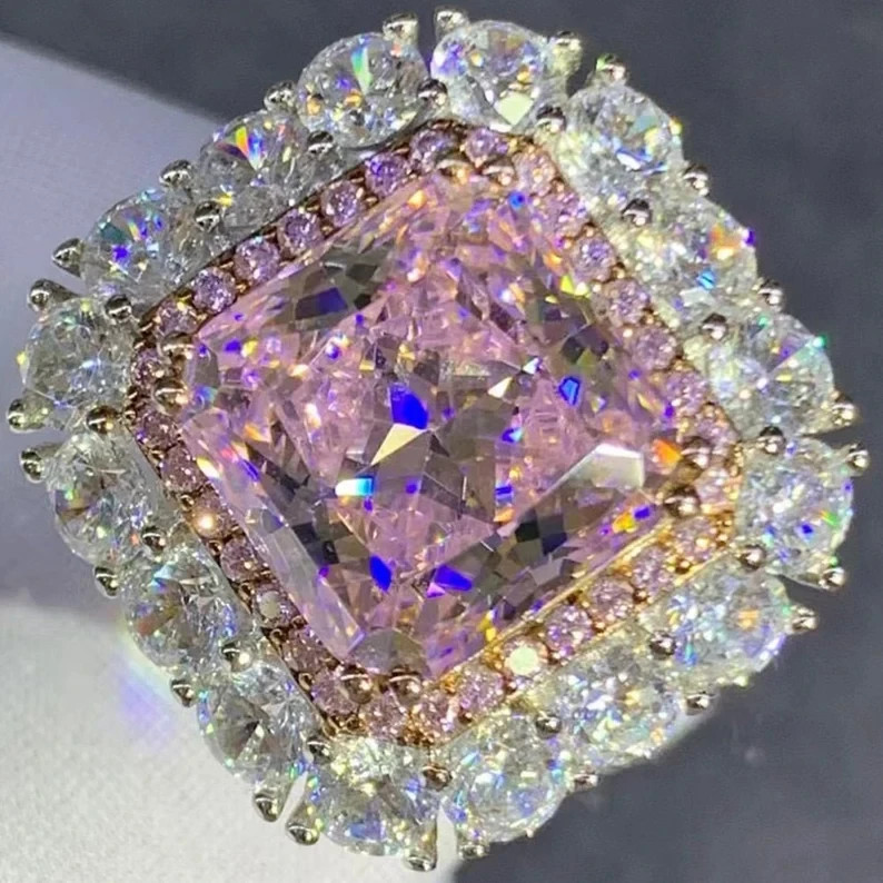 4.00 Ct Natural Pink Sapphire & Diamond Wedding Ring Sterling Silver Gold Sz 5