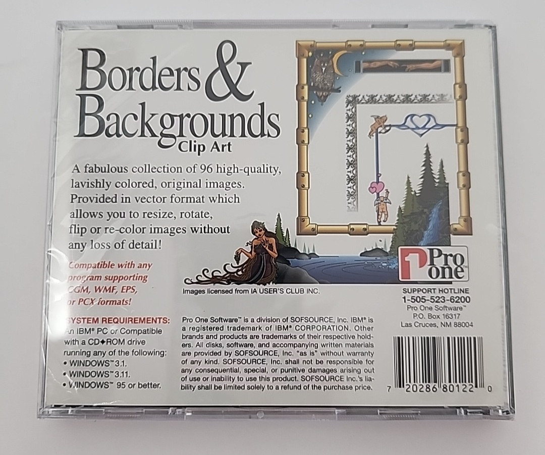 Pro One Borders And Backgrounds Clip Art PC Cd Rom Windows 95 Sealed NOS