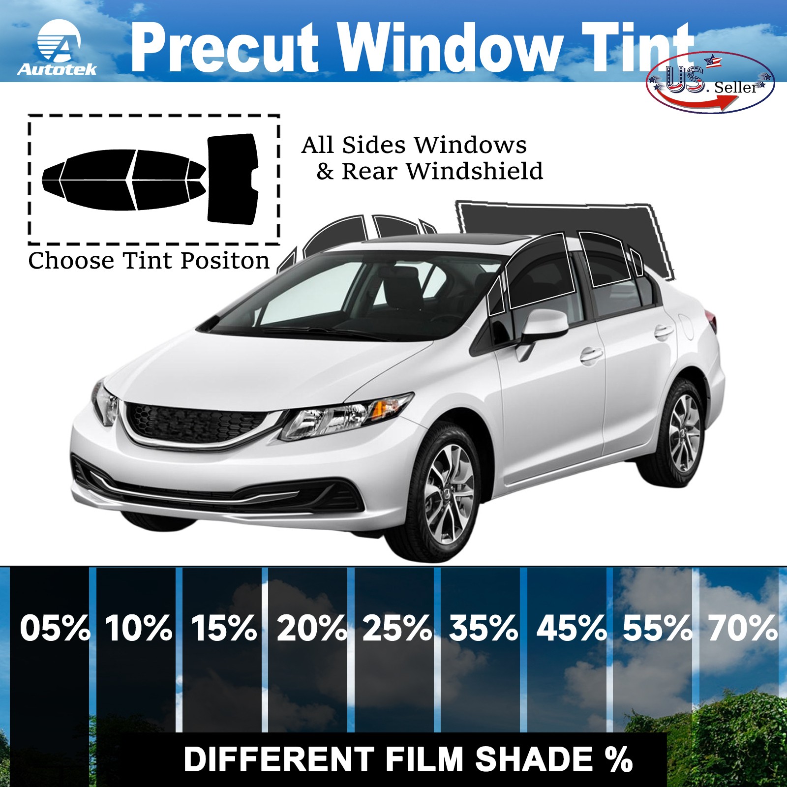 PreCut All Sides Window Film Any Tint Shade % For Honda Civic Sedan 2012-2015
