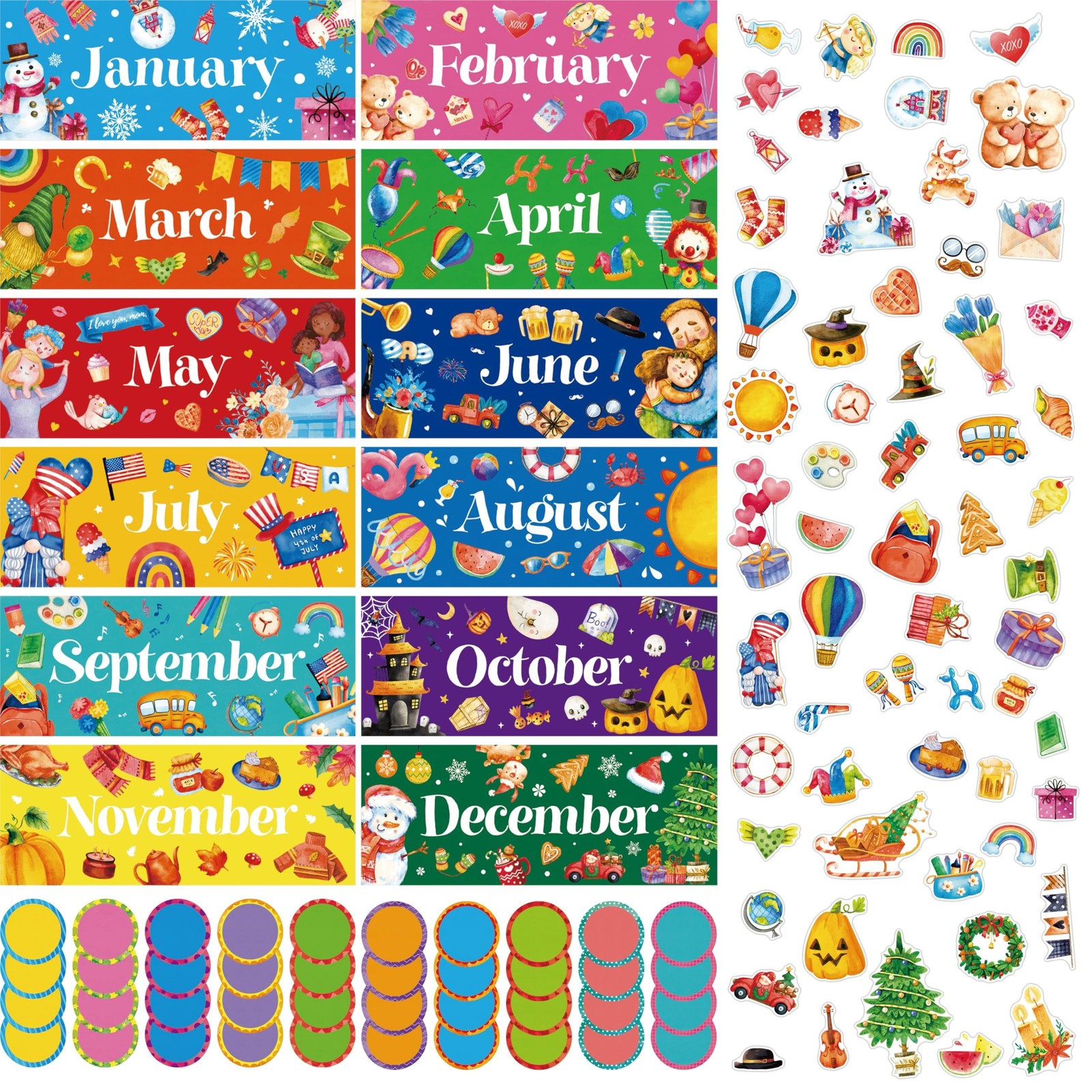 112 PCS Holiday Monthly Headliners, 12 Months of The Year Bulletin Board Deco...