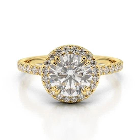 Round Cut 2.15 Ct VVS1 Diamond Lab-Created Engagement Ring 14K Yellow Gold FN