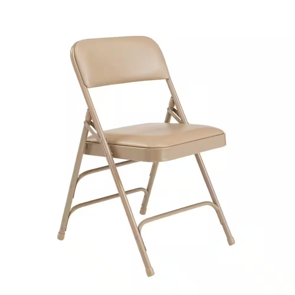 1300 Series French Beige Premium Vinyl Upholstered Triple Brace Double Hinge Fol