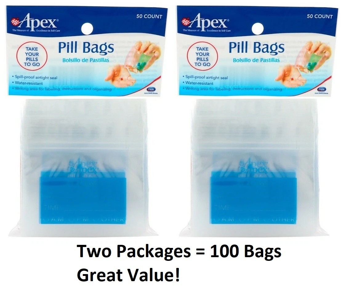 Apex Travel Pill Bags Water-resistant Spill-proof Airtight Seal 2 pk (100 Count)