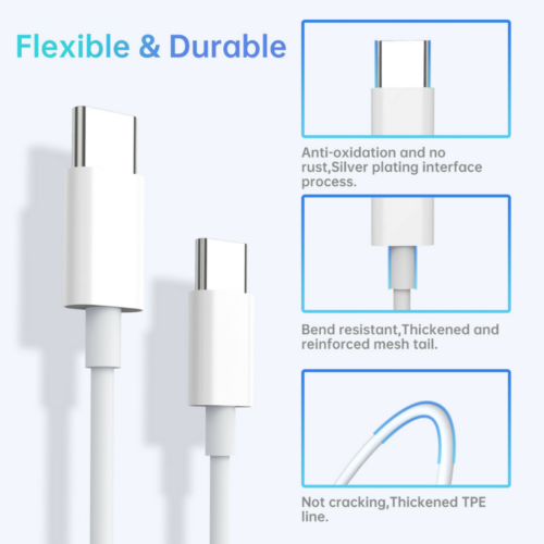 For iPhone 15 Pro Max iPad Fast Charger 40W Double PD USB C Adapter Type C Cable