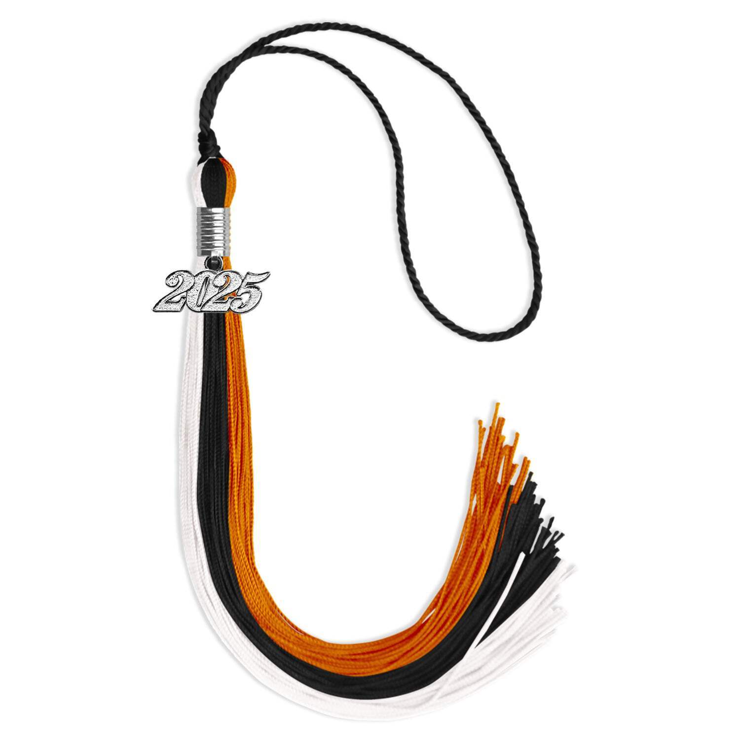 Endea Graduation Black/Orange/White Tassel with Silver Date Drop