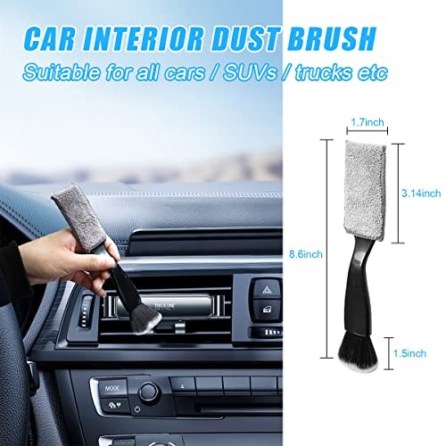 2 PCS Double Head Brush for Car Clean, Soft Auto Interior Duster Black, 2 PCS