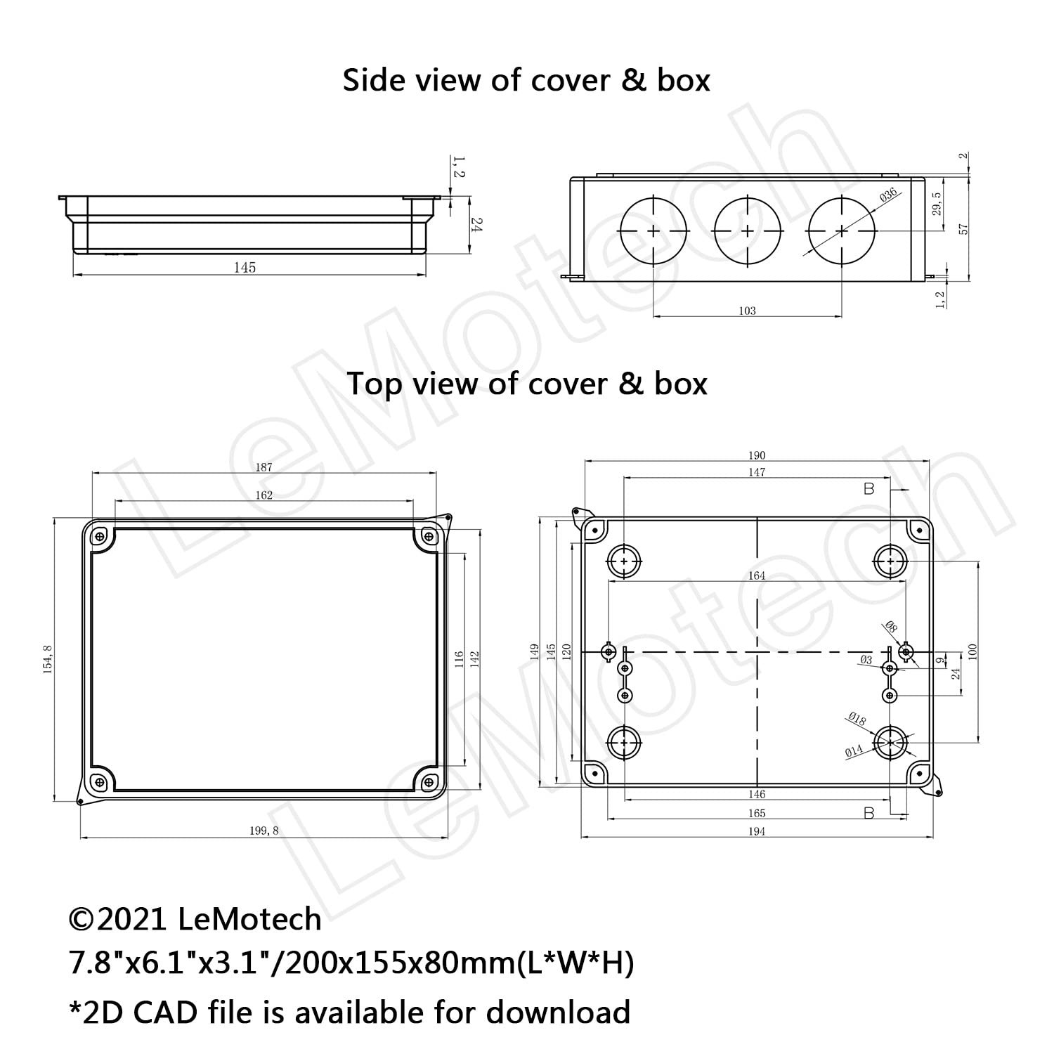 LeMotech ABS Plastic Dustproof Waterproof 7.8" x 6.1" x 3.1" (1pc), white