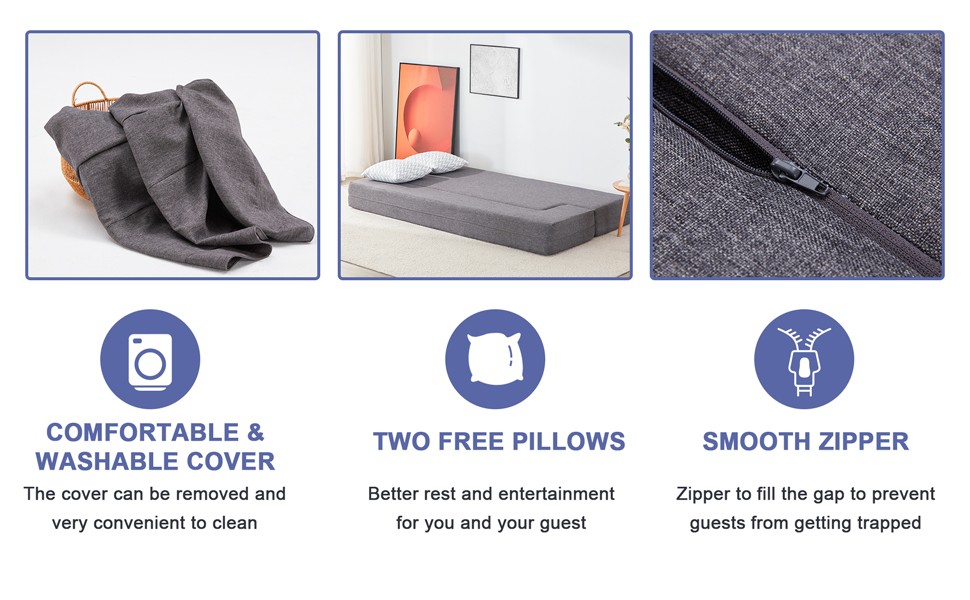 Floor Sofa Bed, Convertible Sleeper Lounge Couch Folding Mattress with 2 Pillows
