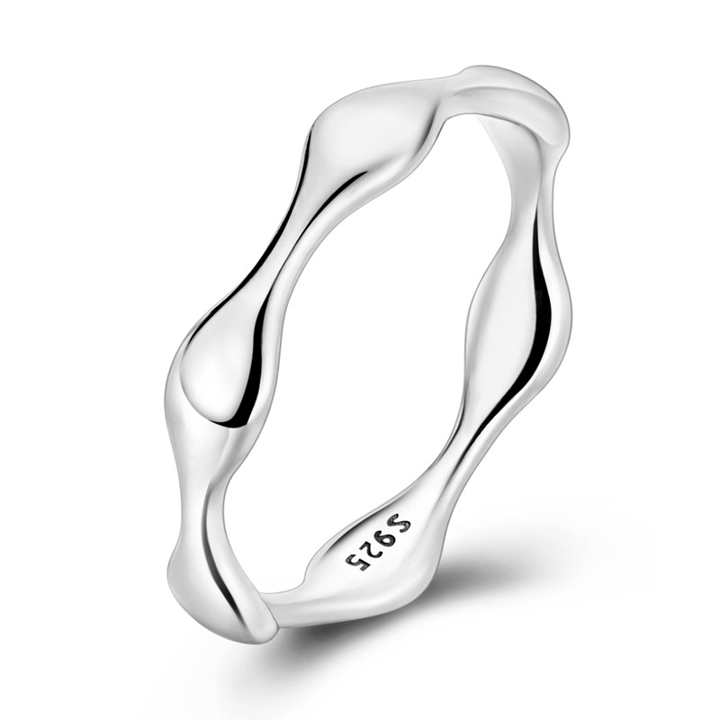 MULA European 925 Silver Finger Ring Shape of Water Flow For Women Jewelry