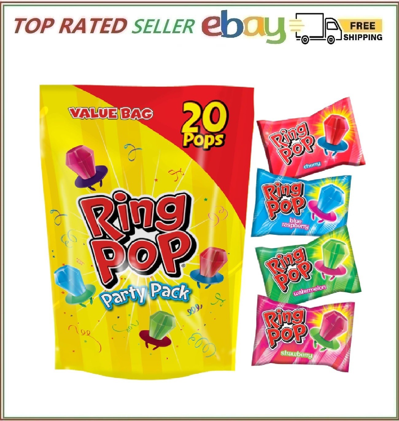 Ring Pop Individually Wrapped Bulk Lollipop Variety Party Pack – 20 Count Sucker