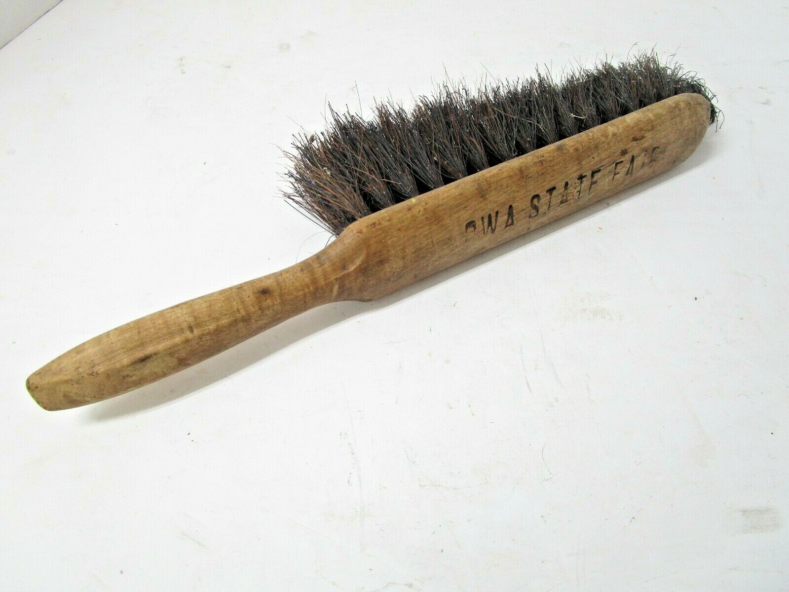 Vintage Iowa State Fair Wood Handle Brush Dust Broom 13 1/4" Long Horse Hair