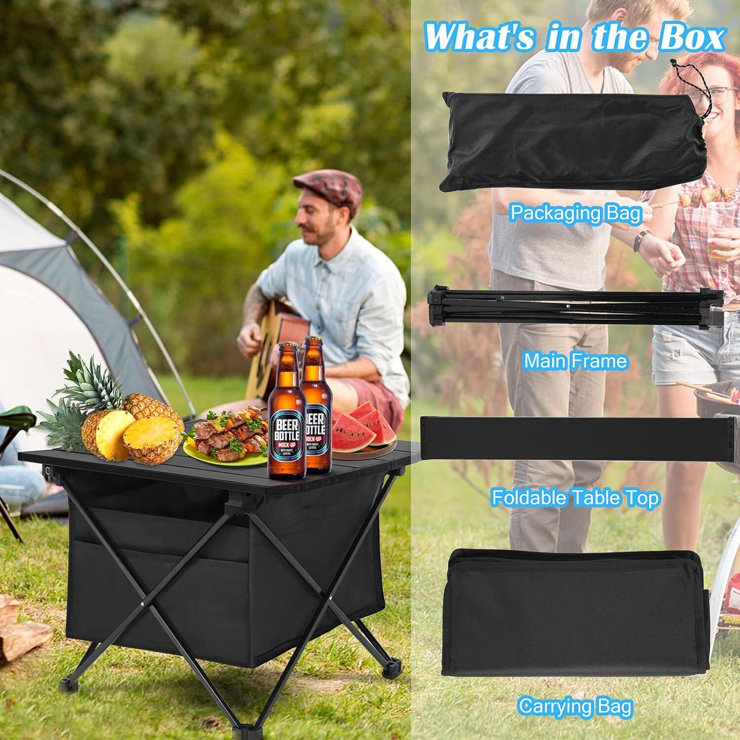 Foldable, Small Folding Table Portable with High-Capacity Small, Black
