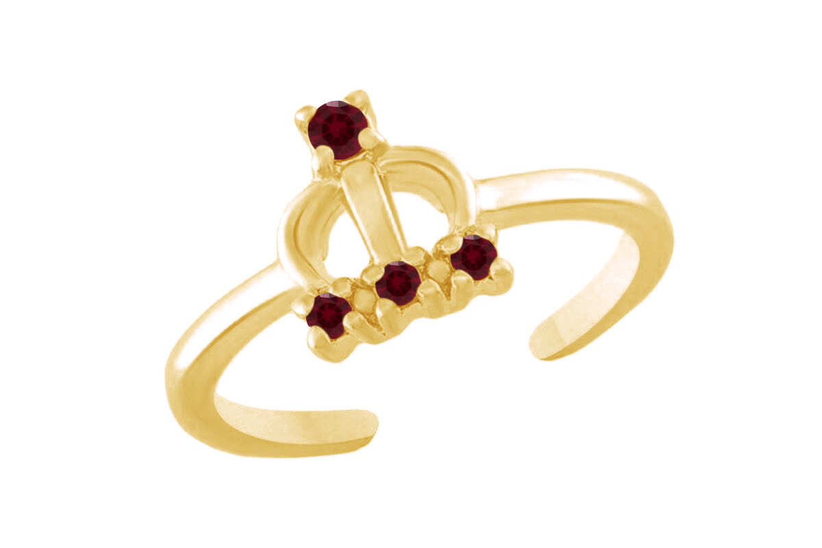 Princess Crown Toe Ring Simulated Ruby 14K Yellow Gold Plated Sterling Silver