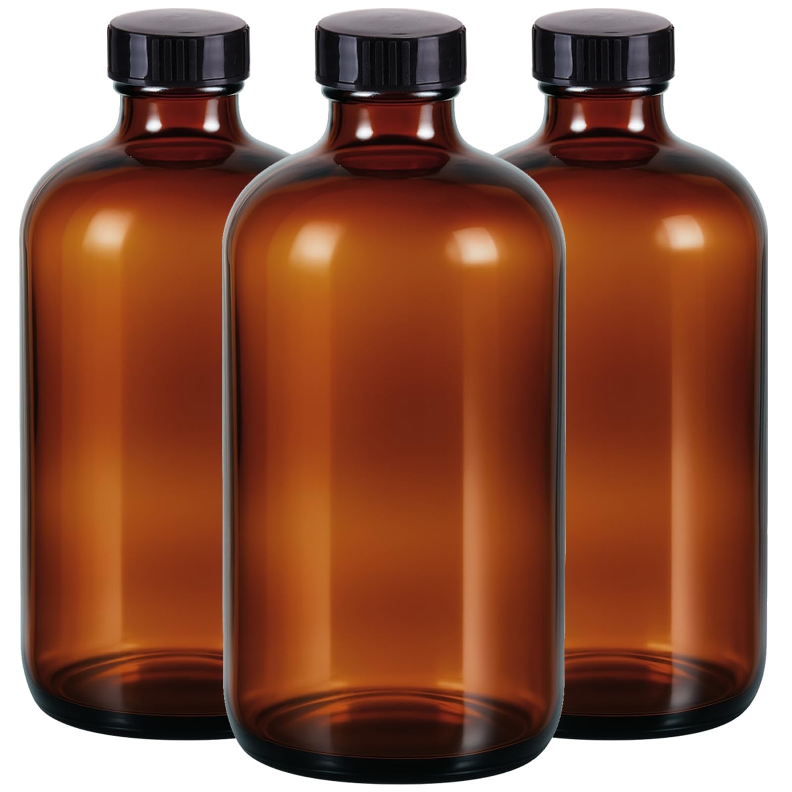 3 Pack,16 OZ Amber Glass Bottles Boston Round Sample Refillable Bottles with ...
