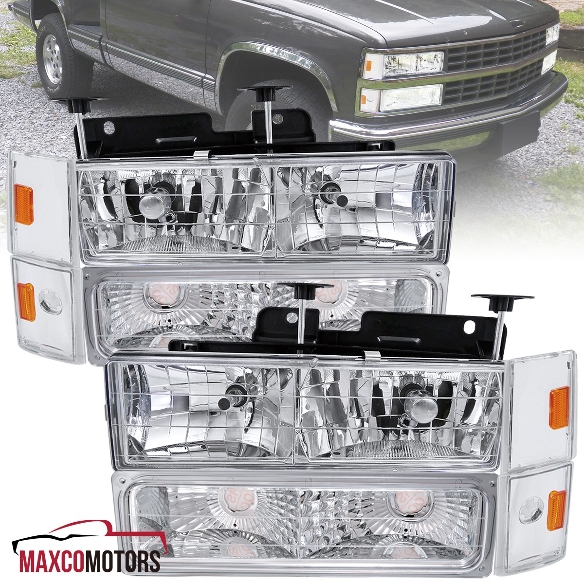 Headlights+Corner+Bumper Lamps Fits 1988-1993 Chevy Sierra GMC C10 C/K  Yukon